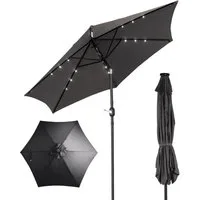 LALAHO Sonnenschirm Gartenschirm Ø266cm mit Solar LED Beleuchtung, Kurbel & Neigefunktion, 6 Stahlrippen UPF50+ Terrassenschirm für Garten, Terrasse