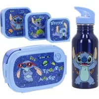 Textiel Trade B.V. Lunchbox Disney Lilo & Stitch Lunchpaket 5-tlg. Brotdose Trinkflasche Snackbox, Plastik, (4x Brotdose, 1x Flasche)
