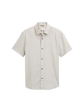 Denim Tom Tailor - Regular Fit Kurzarmhemd mit Leinenanteil beige abbey stone chambray - Gr. - M