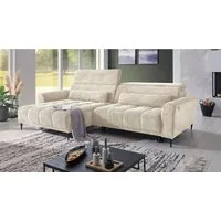 Massivart® Ecksofa Cord 277 cm / Cordsofa LOGAN / Sitztiefenverstellung / Nosagfederung, Kopfteilverstellung · Rücken echt bezogen · 2 Nierenkissen