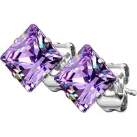 Taffstyle Paar Ohrstecker Quadratische Ohrstecker Edelstahl Ohrringe Silber Kristall Lila 3mm (Damen Herren zum Geburtstag Weihnachten Valentinstag Muttertag), Ohrringe Stecker Ohrstecker Schmuck Geschenke für Frauen Freundin