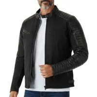 MDM Bikerjacke Herren Übergangsjacke Bikerjacke Schwarz Softshell Kunstleder Slim Fit (1x Bikerjacke für Herren) Biker Übergangsjacke mit Kunstlederdetails