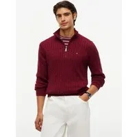 Tommy Hilfiger Strickpullover CLASSIC COTTON CABLE ZIP MOCK mit modischem Zopfmuster