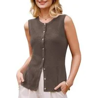 Arach&Cloz Strickweste Ärmelloses Tanktop aus Wollmischung Basic Weste mit Knöpfen – Atmungsaktiv & Weich für Frühling & Sommer