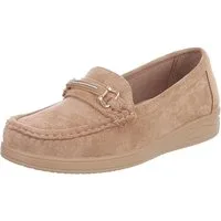 Ital-Design Eleganter Mokassin für Damen – Bequem und vielseitig Slipper (91409596) Keilabsatz/Wedge Mokassins in Hellbraun