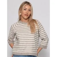 SASSYCLASSY Strickpullover Gestreiftes Strickoberteil für Damen Weicher Pullover mit halblangen Ärmeln und Rundhalsausschnitt