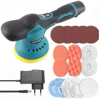 GARRYFIZH Akku-Poliermaschine Akku-Exzenterpoliermaschine 12V 125mm Auto Polierer Set mit EU-Stecker, 2800 min. U/min, 5500 max. U/min, Ø 125 mm, 380 W Hochleistungsmotor aus Kupfer, Drehzahl: 2800-5500 U/min