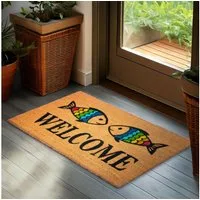 BRUBAKER Fußmatte Welcome mit Regenbogen Fischen - Schmutzfangmatte, Rechteckig, Höhe: 15 mm, Fußmatte für Außen und Innen - Wetterfest und Rutschfest - 45 x 75 cm