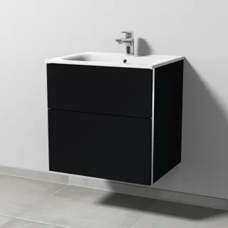 Sanipa 3way Waschtischunterbau zu Geberit Renova Plan Slim Waschtisch mit 2 Auszügen, Schwarz-Matt BS68608