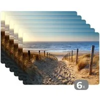 MuchoWow Platzset Strand - Meer - Niederlande - Dünen - Sonne, (6-St), Platzsets, Tischset, Abwaschbar, Tischsets, Platzdeckchen