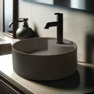 Neuesbad Serie 600 Mineralguss Aufsatzwaschtisch mit Armaturenbank, anthrazit metallic, D: 360mm NB1CQS_TU4B1