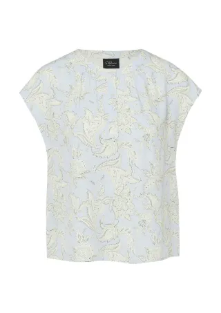 s.Oliver BLACK LABEL - Bluse mit floralem Muster und Kurzarm blau - Gr. - 38