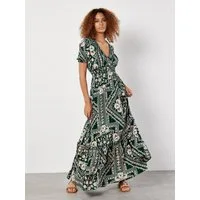 Apricot Druckkleid Gemustertes Maxikleid mit Smokband und Volant