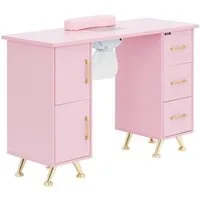 Physa Schminktisch Nageltisch Maniküretisch inkl. Absaugung Handablage Rosa / Gold, Golden, Rosa