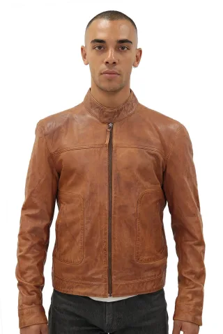 Klassisch geschnittene Herren-Bikerjacke aus Leder – Austin