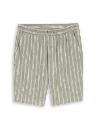 Denim Tom Tailor - TTRELAXED Shorts mit Leinenanteil sea spray green stripe - Gr. - S