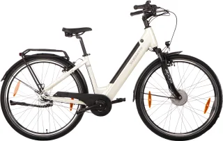 SAXONETTE "SAXONETTE Comfort Plus 5.0 E-Bike Damen 28 Zoll" 7 Gang Shimano Nexus 7 Gänge Schaltwerk Nabenschaltung Frontmotor 250 W Packung, (mit integr. Akku), Elektrofahrrad für Alltag und Einkauf