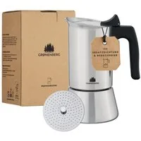 GRØNENBERG Espressokocher Induktion geeignet, Edelstahl, 4 o. 6 Tassen, 0,3l Kaffeekanne, Inkl. Reduziersieb & Ersatzdichtung, Espressokanne Aluminiumfrei & unbeschichtet