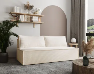 Sofa Designersofa AMANDA 3-Sitzer mit Schlaffunktion in Stoff Zoom Creme