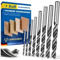 S&R Holzbohrer Dübelbohrer, Premium Holzspiralbohrer in Kunststoffbox, (Satz, 8-tlg: 3, 4, 5, 6, 7, 8, 9, 10 mm), HSS-Bohrer mit effektiver Doppelspirale