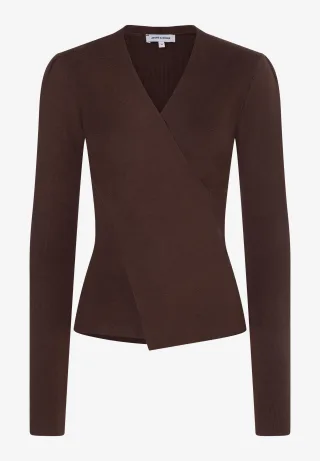 MORE & MORE - Pullover mit Wickeloptik braun - Gr. - 36