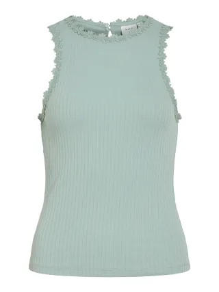 VILA - VIBABIA FLOWER O-NECK S/L TOP/1 Blue Surf - Gr. - XL