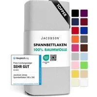 Jacobson Spannbettlaken TOPPER aus 100% Baumwolle, Jersey Bettlaken 160 g/m², Spannbetttuch mit Gummizug, pflegeleicht & viele Farben