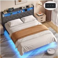 Bealife Polsterbett Bettrahmen mit Ladestation und LED-Beleuchtung (2 Modelle (140x200, 160x200), Mit gepolstertem Kopfteil