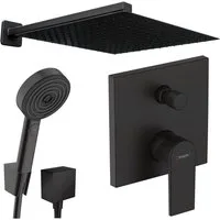 Hansgrohe und Jowi Duscharmatur Vernis Shape Unterputz Duscharmatur Schwarz, Pulsify Select S (Unterputz-Duschsystem, Größe wählbar: [XL/XXL) Handbrause: komfortable Strahlartenumstellung durch Select-Taste