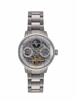 Ingersoll Herren Uhr The Jazz Metallic Aus Edelstahl: Gehäuse mit gehärtetem Mineralglas sowie Armband mit Schmetterlings-Faltschließe und Drücker