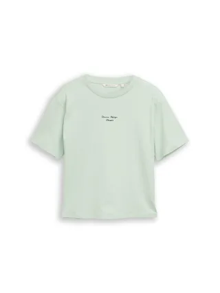 Denim Tom Tailor - Boxy Fit T-Shirt mit Stickerei light matcha green - Gr. - XL