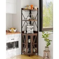 GarveeMore Eckschrank mit 5 Ebenen,Robuster pflegeleichter MDF-Barschrank für Wohnzimmer Barschrank Mit Steckdose, LED-Beleuchtung & Glashalter für Wohnzimmer