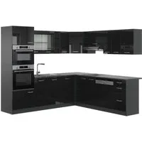 Vicco Winkelküche R-Line, Schwarz Hochglanz/Anthrazit, 247 x 237 cm ohne Arbeitsplatte