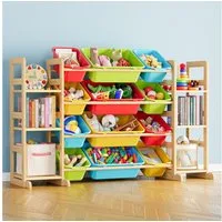 SpaceAid Kinderregal Spielzeug Regal, mit 6 Regalen und 12 Behältern, Bücherregal Kinder