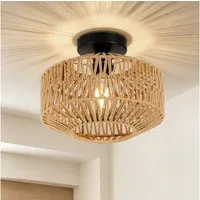 JDONG Deckenleuchte Boho Vintage mit Rattan Lampenschirm Ø30cm E27 Vintage Kronleuchter, ohne Leuchtmittel, Deckenleuchte,schlafzimmerlampe, mit Metallsockel, Rustikal Beleuchtung Dekoration für Wohnzimmer,Küche,Flur