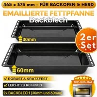 ICQN Backblech 465 x 370 x 30 und 60 mm, Emaille, (Backblech set mit einer Tiefe von 3 und 6 cm, 2-St), Passend für Bosch, Neff, Constructa, Beko, Samsung, Teka