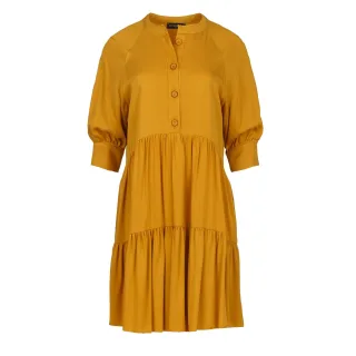 Lockeres senffarbenes Rüschenkleid