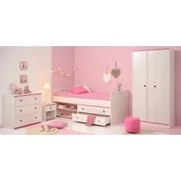 Parisot Jugendzimmer-Set Smoozy, (Set, 4-tlg., Stauraumbett, Nachttisch, Kleiderschrank und Schubkastenkommode)