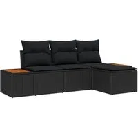 vidaXL Loungesofa Gartensofa-set 4 stk. Schwarz Poly Rattan, 4 Teile