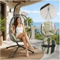 Makika Loungesessel Hängesessel mit Gestell Polyrattan Höhenverstellbar - 150 kg - Grün