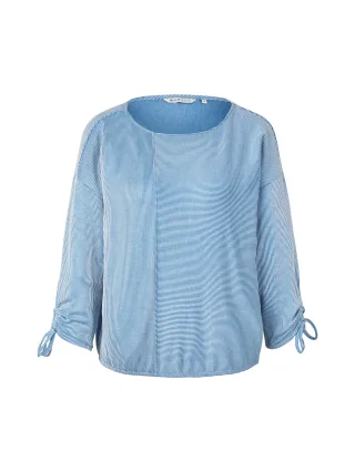 Denim Tom Tailor - Loose Fit Langarmshirt mit Raffärmeln small mid blue white stripe - Gr. - M