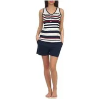 Normann Pyjama Maritimer Damen Achselhemd Shorty Pyjama kurzarm in Streifenoptik