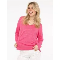 Zwillingsherz Sweatshirt "Positive Mind" ausgefranster V-Ausschnitt, Used Look, Langarm, Schriftzug