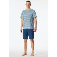 Schiesser Shorty Casual Nightwear (2 tlg) mit gestreiftem Oberteil, Rundhalsausschnitt und kurzen Ärmeln