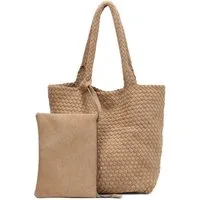 MIRROSI Shopper Damen Schultertasche Handgeflochten Wildleder-Optik (Schultertasche mit kleiner Zusatztasche, ca.36x14x31 cm), große Hobo Bag mit Innentasche