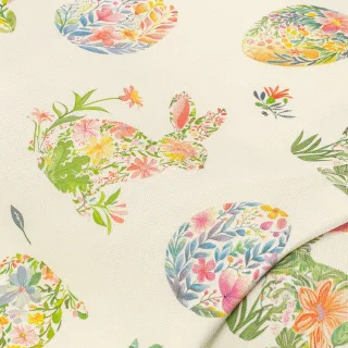 Baumwoll-Canvas florale Osterhasen und Eier „Doreen“, natur-color