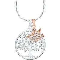 Amor Kette und Anhänger Set Lebensbaum/Taube (Set, 3-tlg), mit Zirkonia (synth)