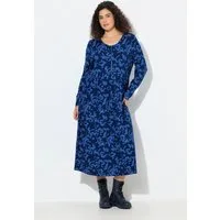 Ulla Popken Jerseykleid Midikleid Schriftdruck A-Linie Rundhals Langarm