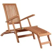 MR.DEKO Gartenliege Yacht Teak, Gartenliege, mehrfach verstellbar mit Fußteil, 1 St.