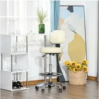 HOMCOM Barhocker Höheverstellbarer Barstuhl mit Rollen (Bürohocker, 1 St., Drehstuhl), Beige 56 x 57 x 104-127 cm